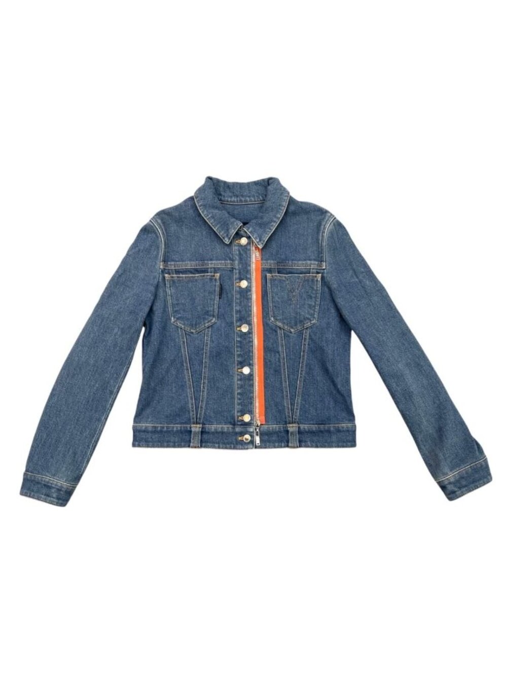 Louis Vuitton Denim Jacket Zip Up FF Monogram Logo Patch Blue Orange 40